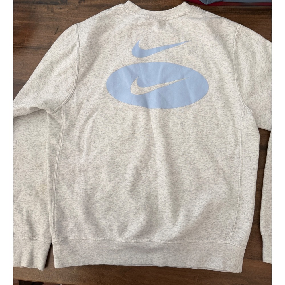 Nike Womens Crewneck Sweatshirt Grey Heather Blue Double Swoosh Size Small